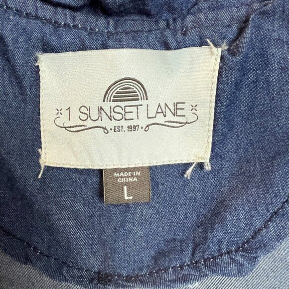 1 Sunset Lane Jacket Womens Large Blue Chambray Duster Draped Open Front Cinched - Picture 11 of 16